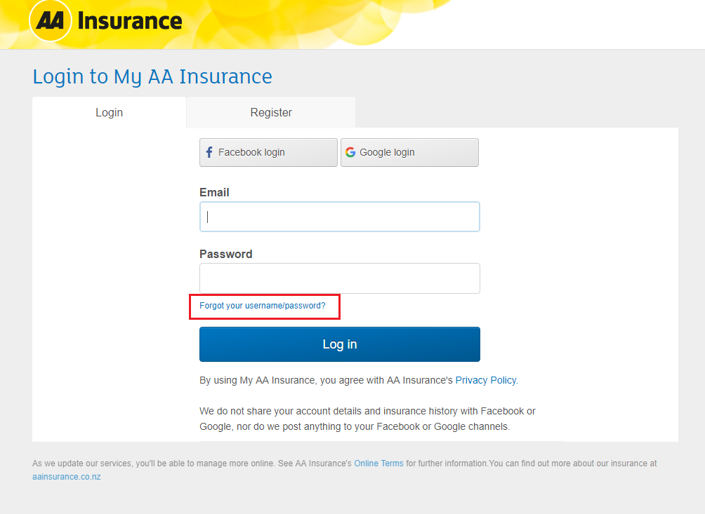 aa travel insurance log in